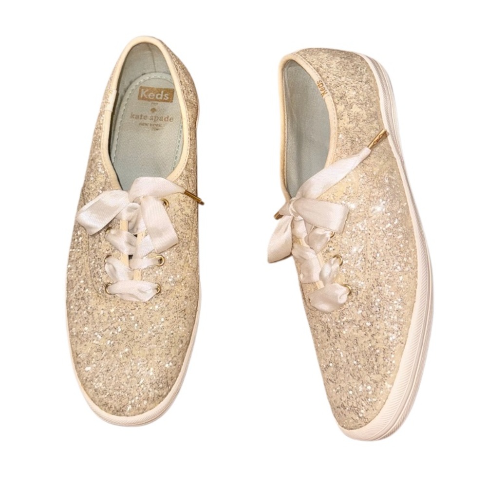 KATE SPADE gold glitter KEDS women’s sneakers TENNIS SHOES size 9.5 - Picture 3 of 17
